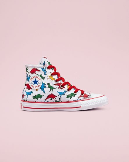 Dívčí Boty Vysoké Converse Chuck Taylor All Star Dinosaurs Bílé Červené Blankyt | CZ DTJG52